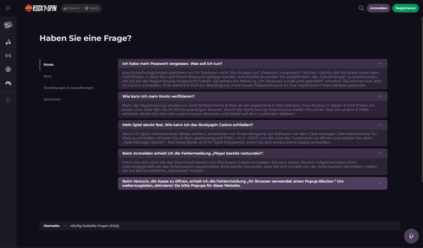 Rockyspin Casino Kundensupport