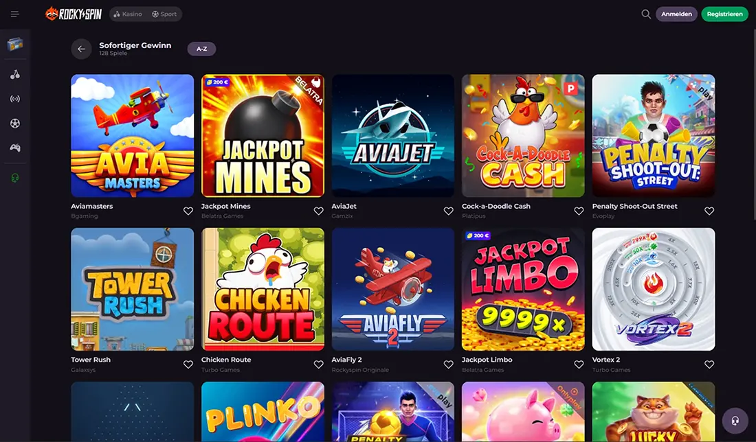 Rockyspin Casino Scratchcards und Sofortgewinnspiele